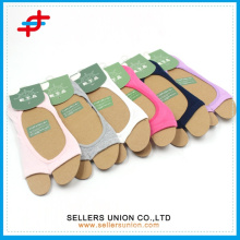 Korea girls trampoline sublimation cotton open toe socks/Dancing free toe slip resistant happy feet grip toe socks